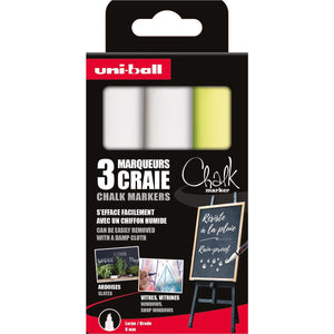 Uni-ball - marqueur craie, pointe biseautée 8 mm, étui de 3 pièces, assorti