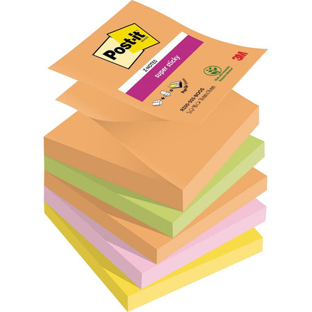 Post-it - Super Sticky Z-notes Boost, 90 feuilles, pi 76 x 76 mm, couleurs assorties, paquet de 5 blocs