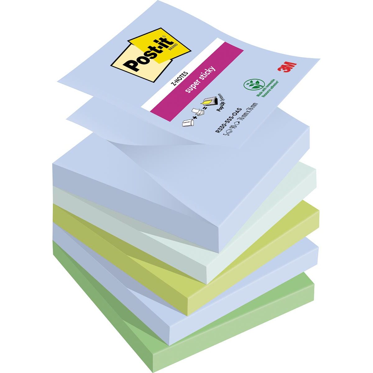 Post-it - Notizblock Z-Notes R330 Super Sticky 76x76mm Oasis 5 Stück