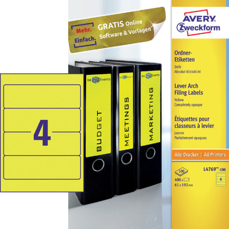 Avery Zweckform - Rückenetikett breit 61x192mm selbstklebend gelb 100 Blatt