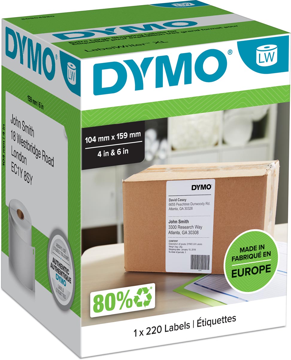 Dymo - Etiket LabelWriter 5XL étiquette d'expédition 104x159mm 1 rouleau de 220 pièces blanc