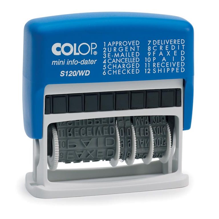 Colop -  tekststempel Mini-Info Dater S 120/WD, met datum en 12 verschillende woorden, frans