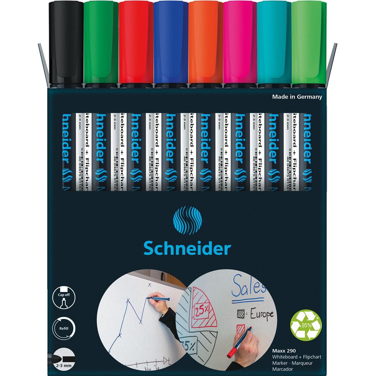 Schneider - Marqueur pour tableau blanc Maxx 290, 6 + 2 gratuits, assortis