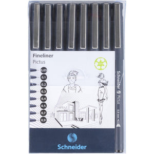 Schneider - Fineliner Pictus schwarzes Federmäppchen mit 8 Teilen