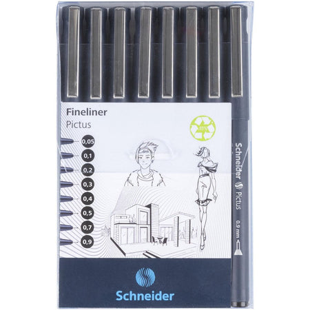 Schneider -  fineliner Pictus, etui van 8 stuks, zwart