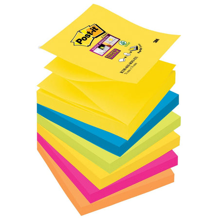 Post-it - Super Sticky Z-notes Carnival, 90 feuilles, pi 76 x 76 mm, paquet de 6 blocs