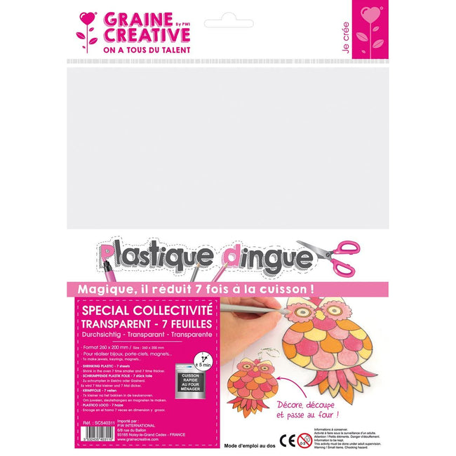Graine Créative - plastique rétractable, transparent, pochette de 7 feuilles