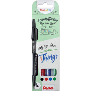 Pentel - Brushpen Sign Pen Brush Touch, étui en carton avec 4 pièces : noir, bleu, rouge et vert
