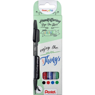 Pentel - Brushpen Sign Pen Brush Touch, étui en carton avec 4 pièces : noir, bleu, rouge et vert