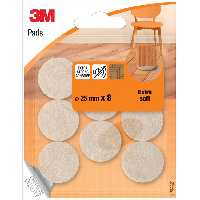 3m - Taft de sol protecteur, du feutre, diamètre 25 mm, cloque de 8 pièces