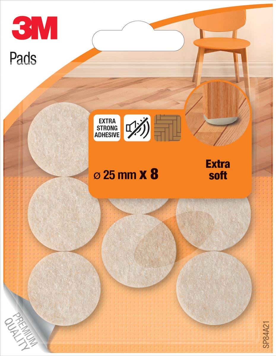 3M - Patins de protection pour sol, feutre, diamètre 25 mm, blister de 8 pièces
