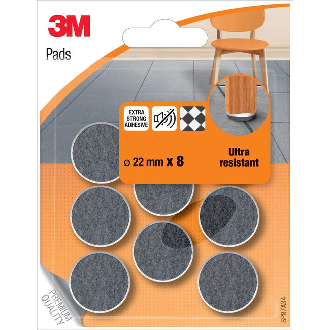 3M -  viltglijders, Ultra Resistant, diameter van 22 mm, blister van 8 stuks