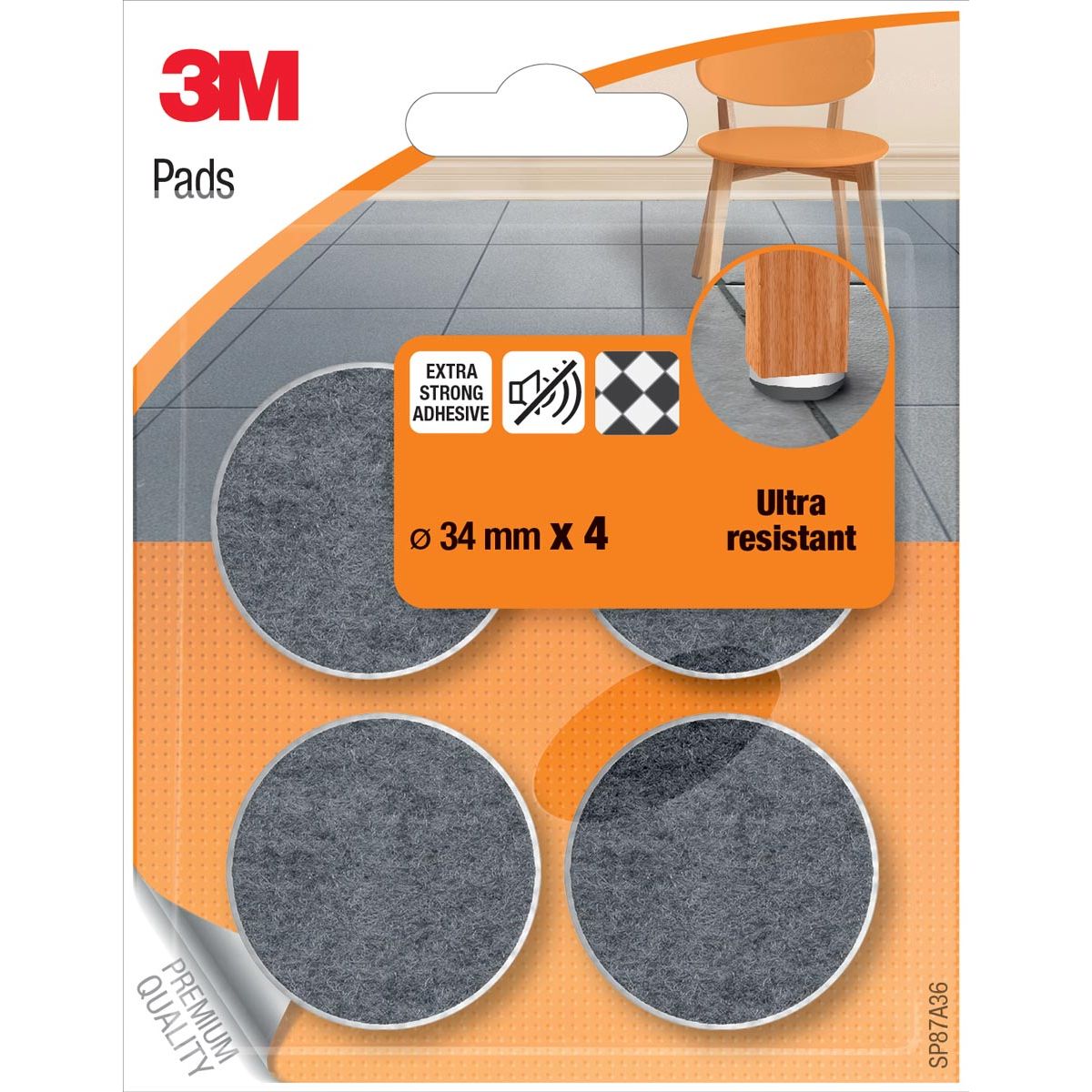 3m - Taft de sol protecteur, du feutre, diamètre 34 mm, cloque de 4 pièces