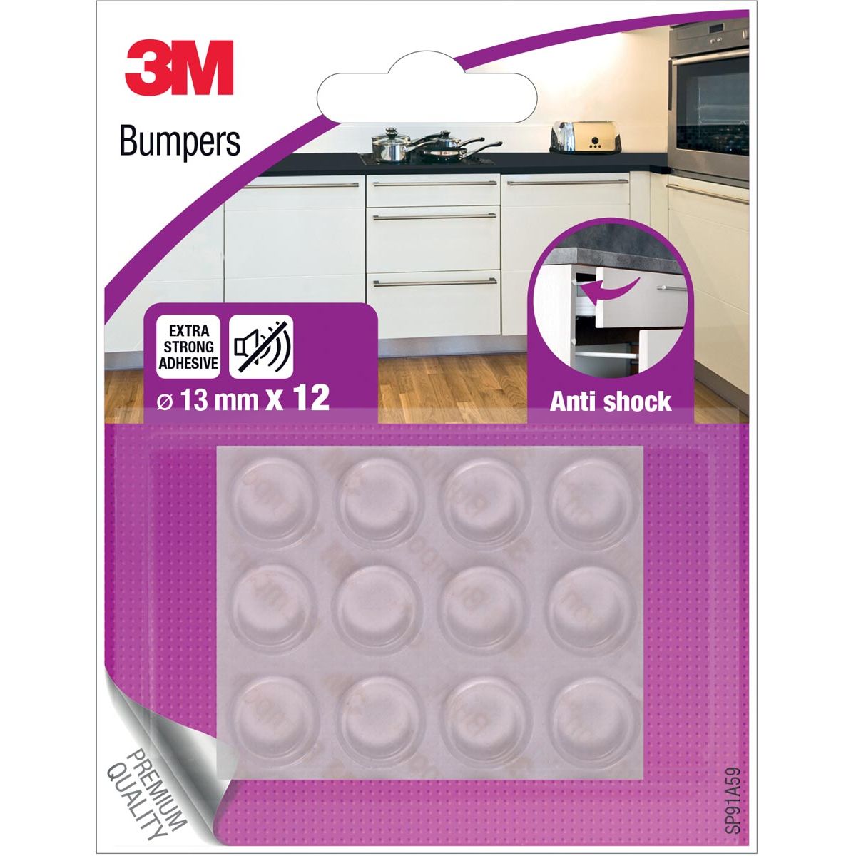 3M - Pare-chocs, Anti choc, 13 mm, blister de 12 pièces