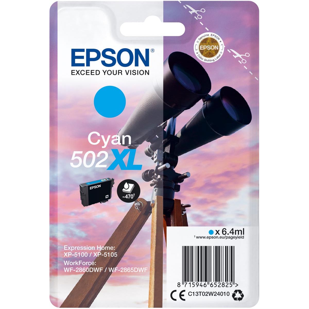 Epson - Tintenpatrone 502XL, 470 Seiten, OEM C13T02W24010, Cyan