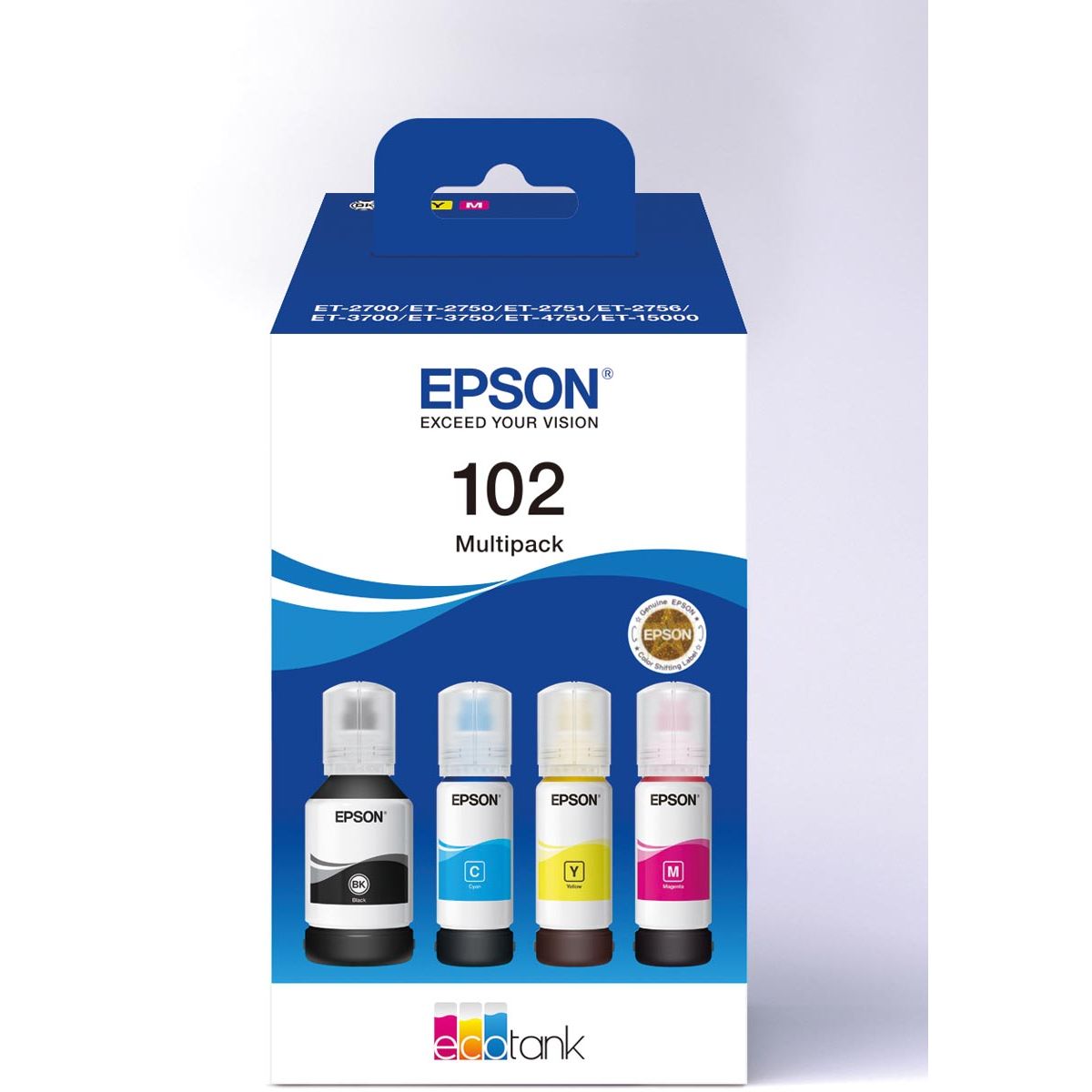 Epson - Tintenflasche 102, 6.000 7.500 Seiten, OEM C13T03R640, 4 Farben