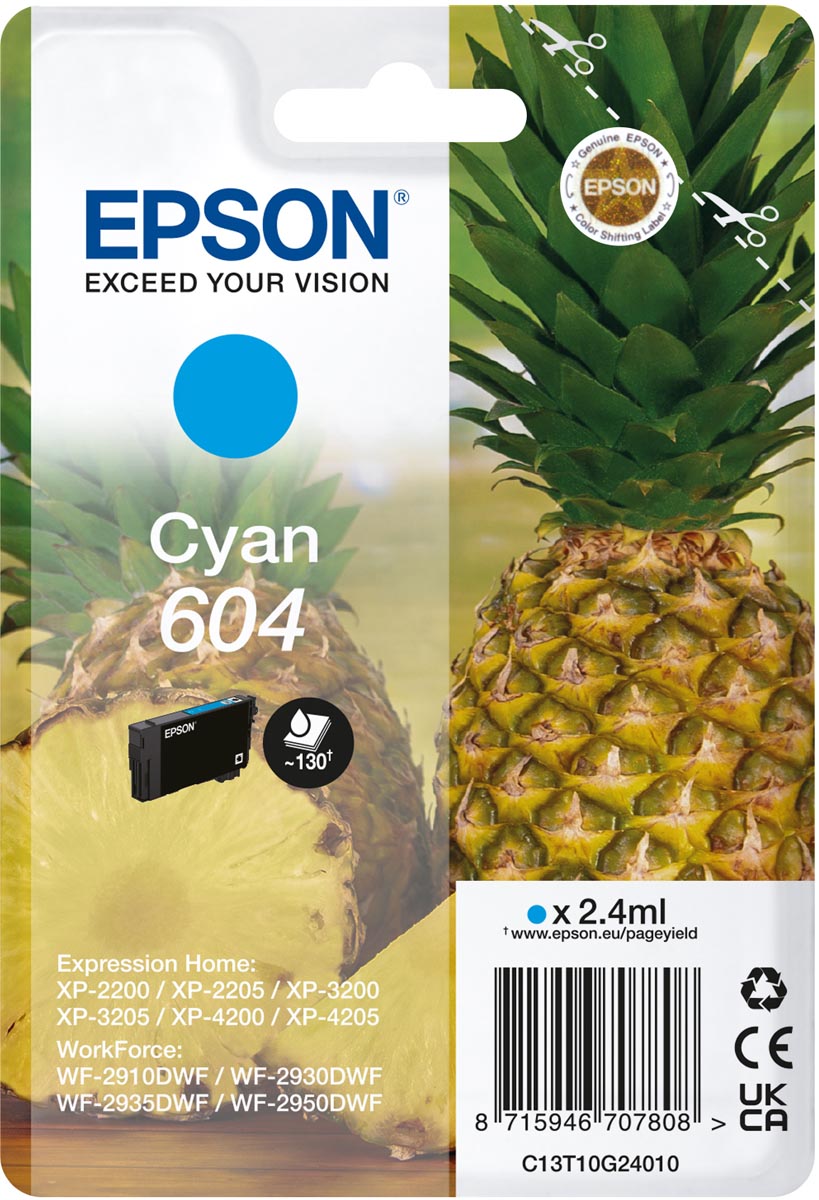 Epson -  inktcartridge 604, 130 pagina's, OEM C13T10G24010, cyaan