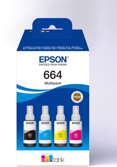 Epson -  inktfles 664, 4.500 7.500 pagina's, OEM C13T664640, 4 kleuren