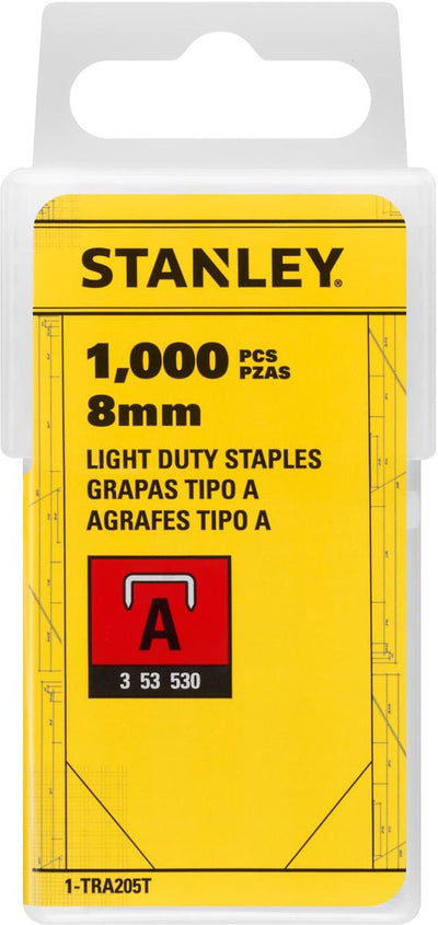 Stanley - agrafes type A, 8 mm, boîte de 1 000 agrafes