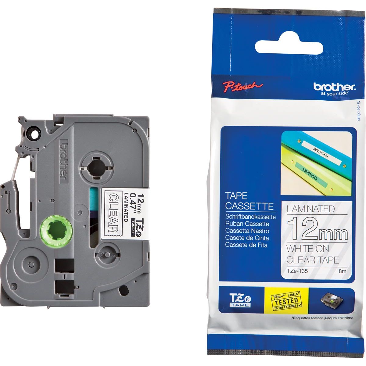 Brother - TZe e für P-Touch 12 mm, weiß auf transparent