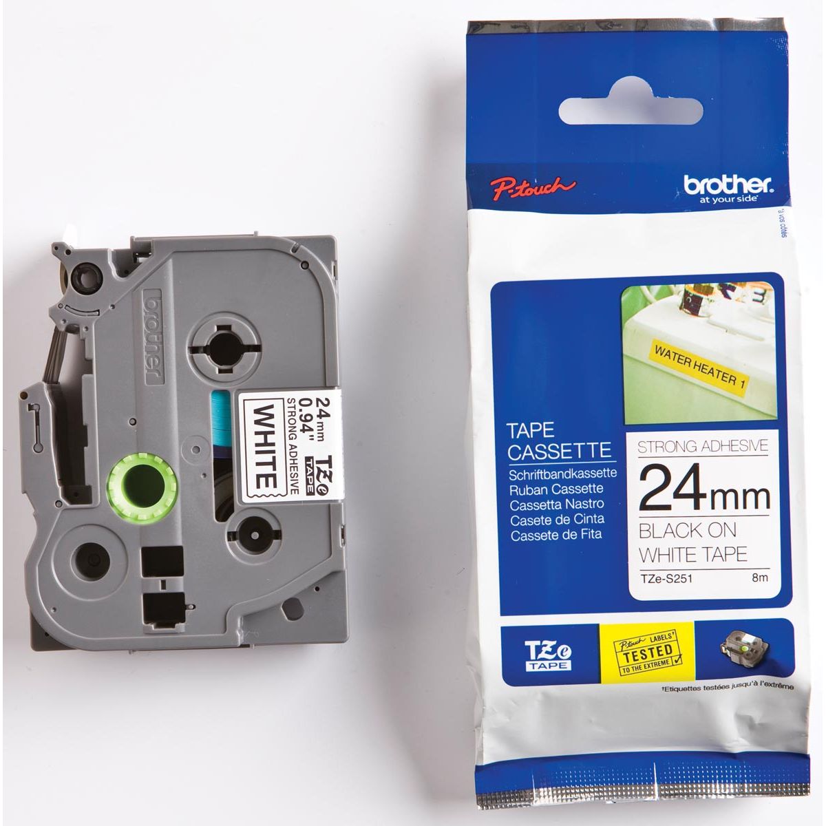Brother -  TZe e voor P-Touch 24 mm, zwart op wit, extra klevend