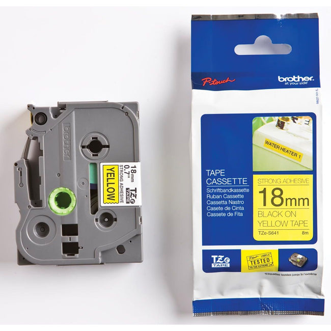 Brother -  TZe e voor P-Touch 18 mm, zwart op geel, extra klevend