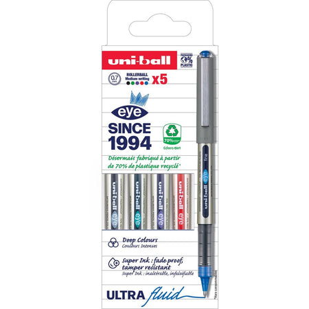 Uni-ball - Stylo roller Eye UB157 moyen assorti 5 pièces