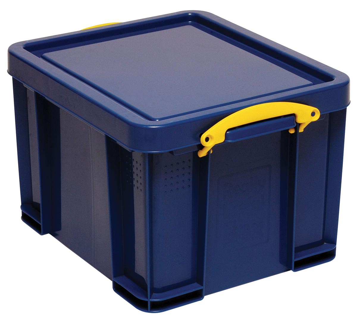 Really Useful Box - Boîte de rangement Box 35 litres, bleu foncé avec poignées jaunes