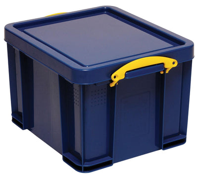 Really Useful Box - Boîte de rangement Box 35 litres, bleu foncé avec poignées jaunes
