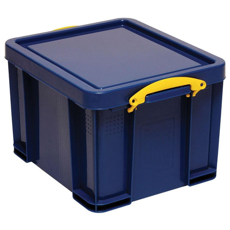 Really Useful Box -  Box opbergdoos 35 liter, donkerblauw met gele handvaten