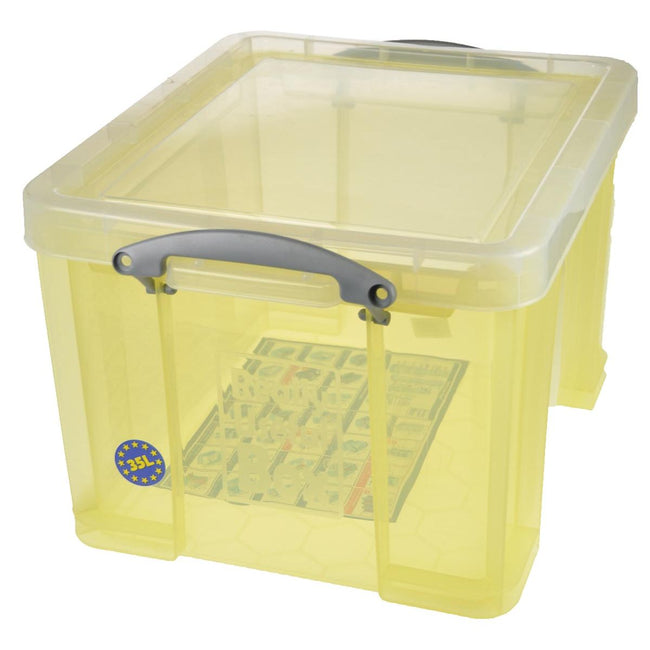 Really Useful Box - Boîte de rangement 35 litres, jaune transparent