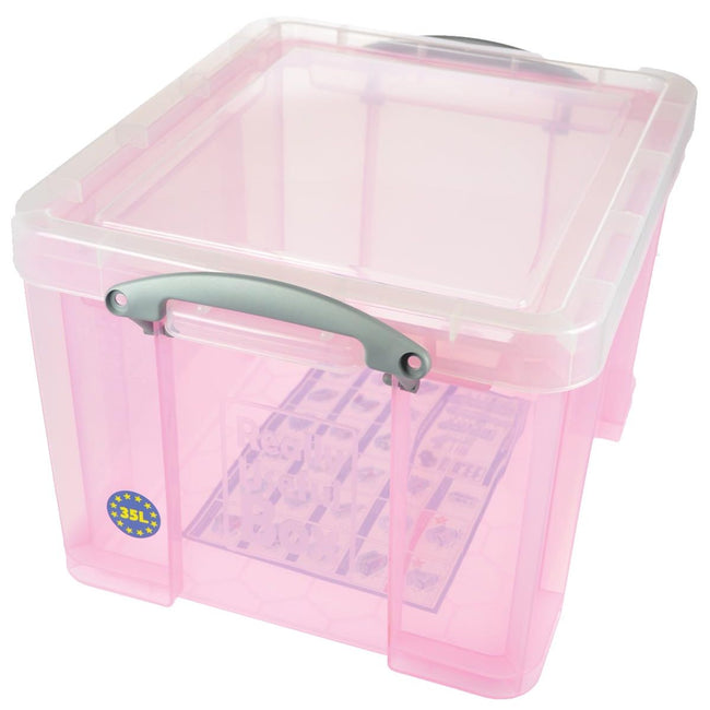 Really Useful Box - Boîte de rangement 35 litres, rose transparent