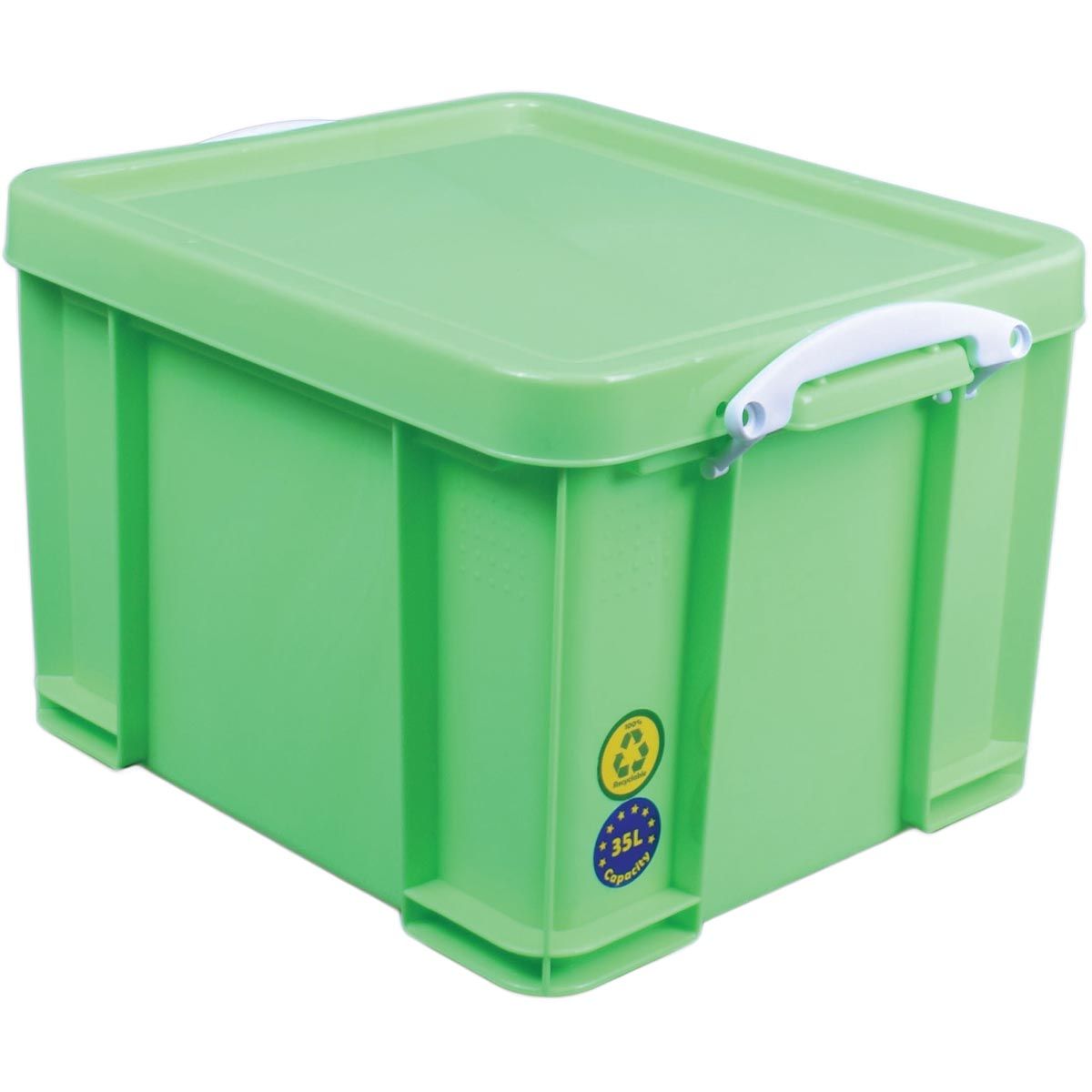 Really Useful Box -  Box opbergdoos 35 liter, neongroen met witte handvaten