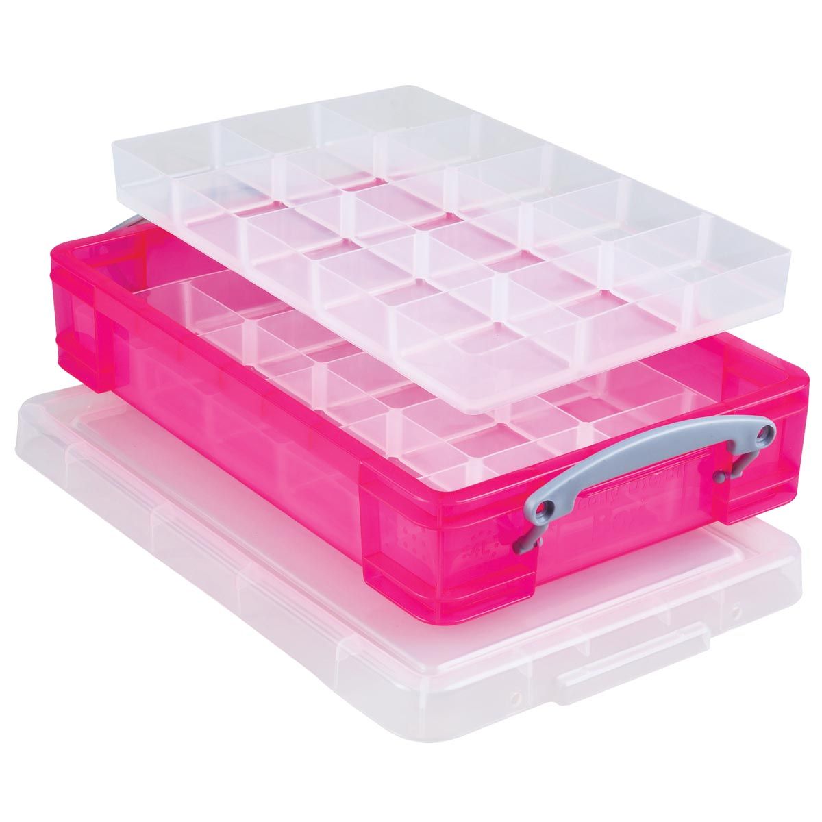 Really Useful Box - Box Aufbewahrungsbox 4 Liter mit 2 Trennwänden, transparent leuchtend rosa