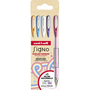 Uni-Ball - Roller Signo Count, mittlere Spitze, verschiedene Farben, Karton mit 5 Stück