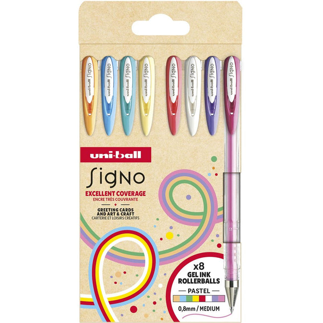 Uni-Ball - Roller Signo Count, mittlere Spitze, verschiedene Farben, Karton mit 8 Stück