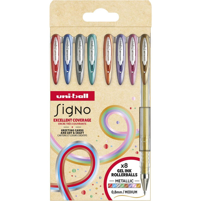 Uni-ball -  roller Signo Metallic, medium punt, geassorteerde kleuren, etui van 8 stuks
