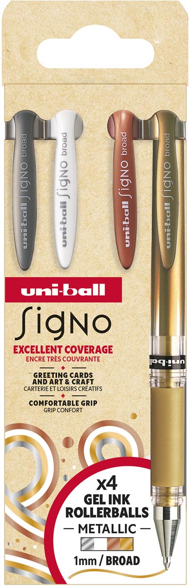 Uni-ball -  roller Signo Broad Creative, brede punt, etui van 4 stuks: zilver, wit, brons, goud