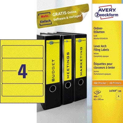 Avery Zweckform - Rückenetikett breit 61x192mm selbstklebend gelb 100 Blatt | 5 Stück