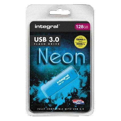 Integral -  INFD128GBNEONB3.0 USB flash drive 128 GB USB Type-A 3.2 Gen 1 (3.1 Gen 1) Blauw