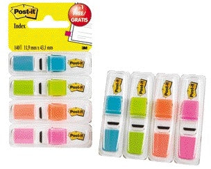 Post-it - Onglets 6834 11,9 mm x 43,1 mm transparent 3+1 gratuits assortis 35 onglets par distributeur