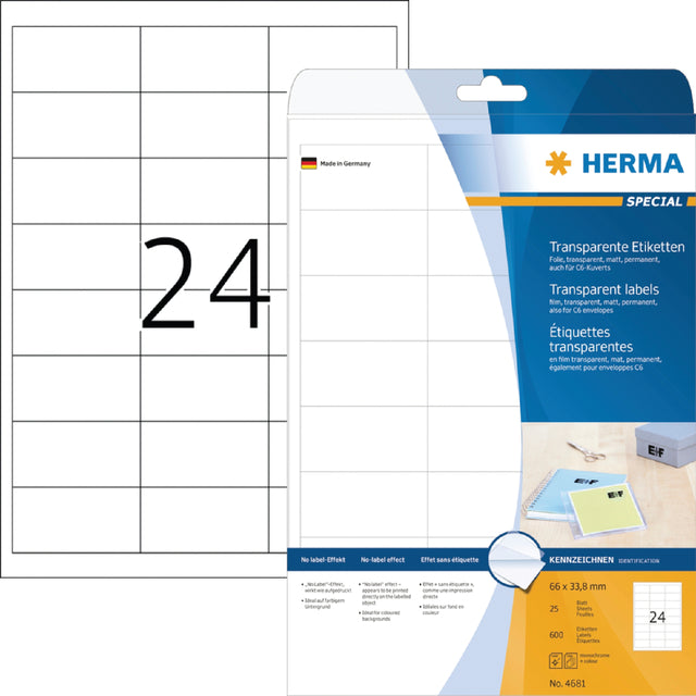 HERMA - Etiket herma 4681 66x33.8mm transparant 600 stuks