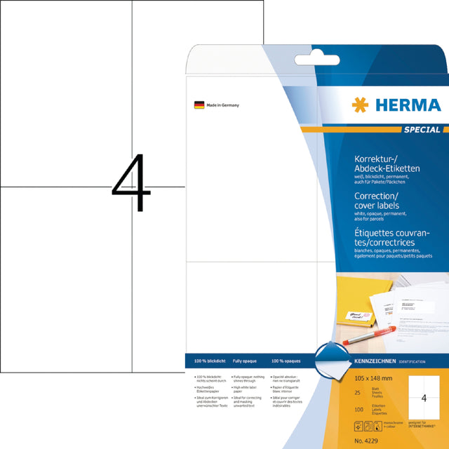 Herma - Herma 4229 Label 105x148mm A6 Korrektur Weiß 100st | 32 Stücke