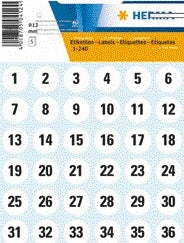 HERMA -  Etiket 4124 12mm getallen 1-240 240 stuks