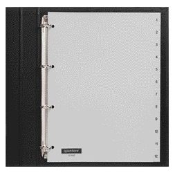 Quantore - Onglets 4 trous 1-12 numérotés gris PP | 10 pièces