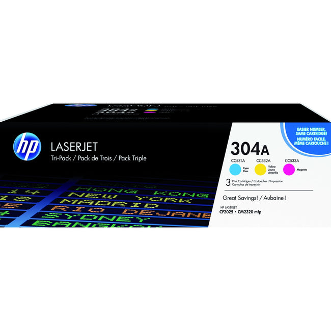 HP -  304A originele cyaan/magenta/gele LaserJet tonercartridge, 3-pack
