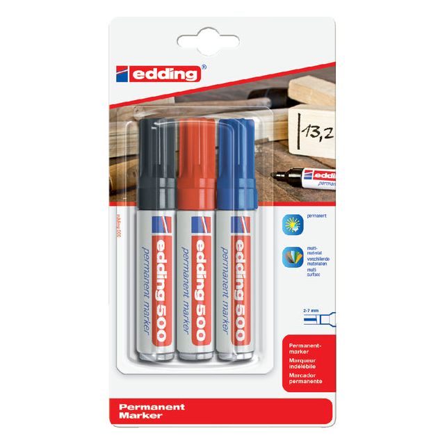 Edding - Permanent Marker E -500 verschiedene Farben, Blasen von 3 Teilen