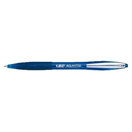 Bic - Stylo bille Atlantis clip métal souple clic moyen bleu | 12 pièces