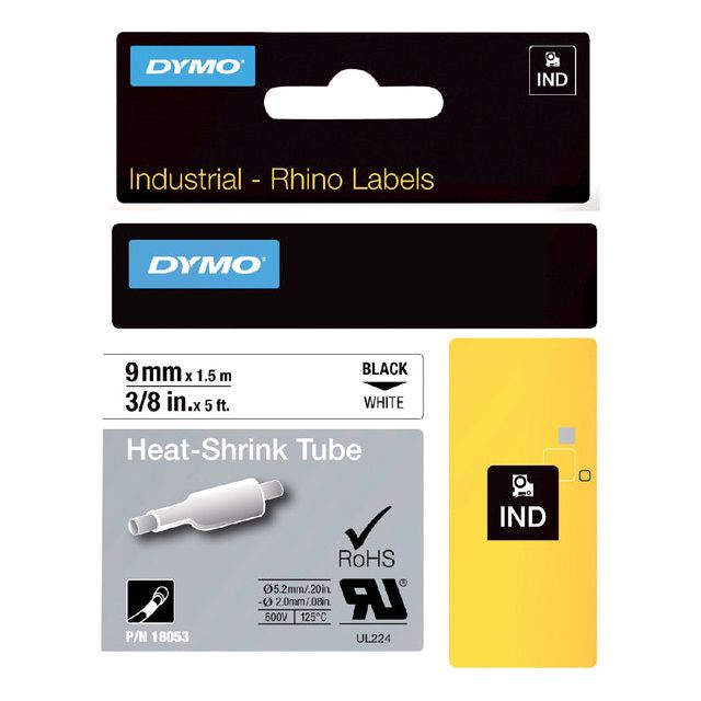 Dymo - RHINO krimpkous 9 mm, zwart op wit