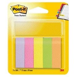 Post-it – Markierungsstreifen 670, 15 x 50 mm, Papier, sortiert, 5 x 100 Blatt